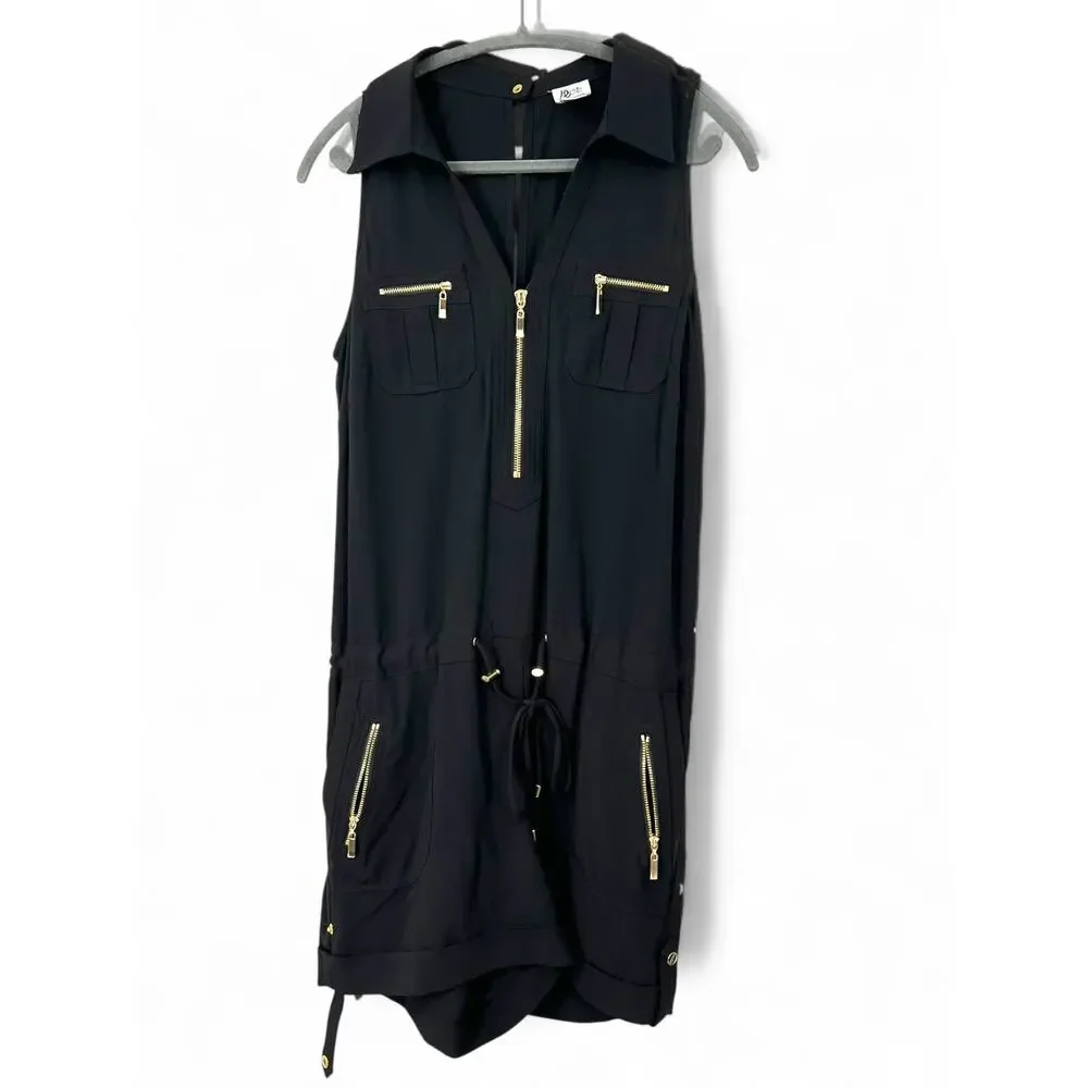CACHE | M | Shorts sleeveless romper jumpsuit One Piece gold-toned hardware - Picture 1 of 9